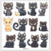 Sticker Collection de chats mignons (12 chats) (Feuille)
