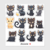 Sticker Collection de chats mignons (12 chats) (Feuille)