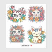 Sticker Collection de chats Retro Abstraite étanche (Feuille)