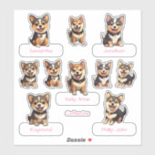 Sticker Collection de chiot noir Shiba Inu (Feuille)