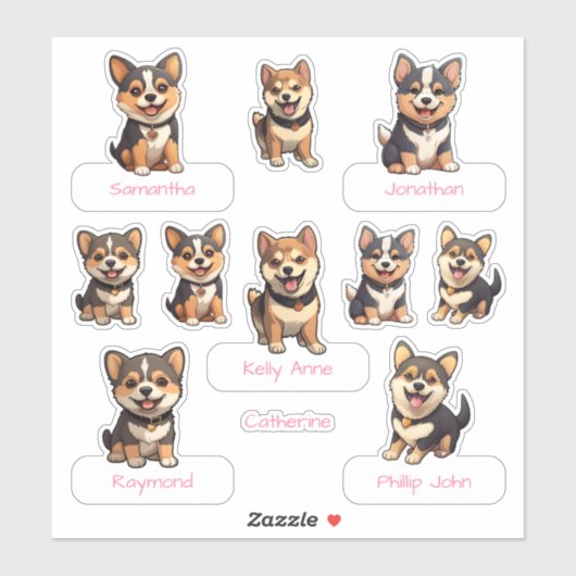 Sticker Collection de chiot noir Shiba Inu (Feuille)