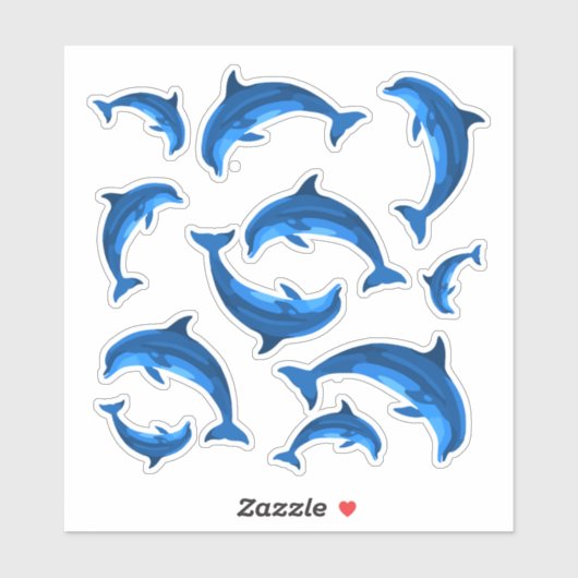 Sticker Collection de dauphins bleus en forme (Feuille)