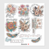 Sticker Collection de fleurs bohème étanche (Feuille)