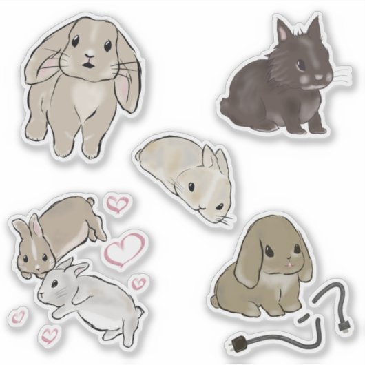 Sticker Collection de lapins mignons (Devant)