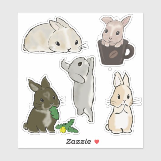 Sticker Collection de lapins nains (Feuille)