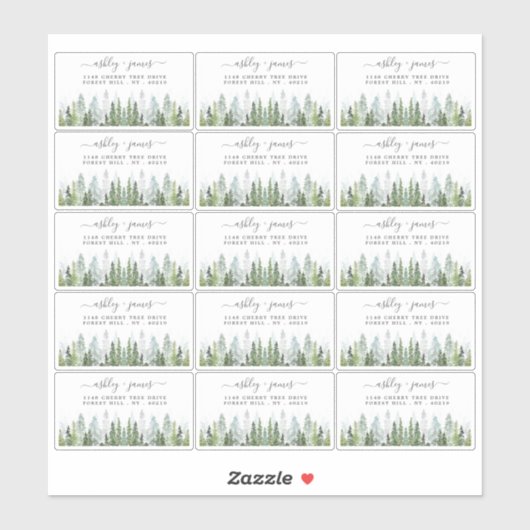 Sticker Collection de Mariages de la forêt de pins d'aquar (Feuille)