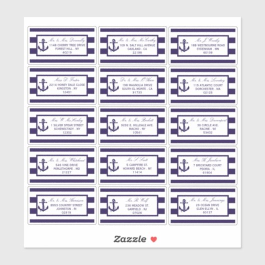 Sticker Collection de Mariages de la marine d'Ancres nauti (Feuille)