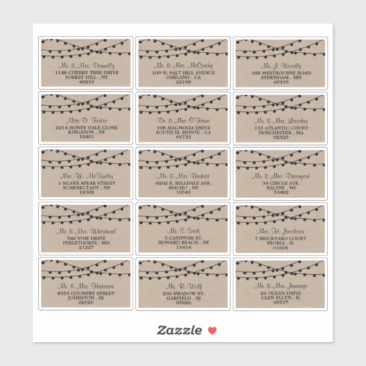 Sticker Collection de Mariages Rustic Kraft (Feuille)