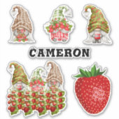 Sticker Collection Gnome fraise Ajouter le nom Fruit Love (Devant)