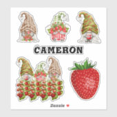 Sticker Collection Gnome fraise Ajouter le nom Fruit Love (Feuille)