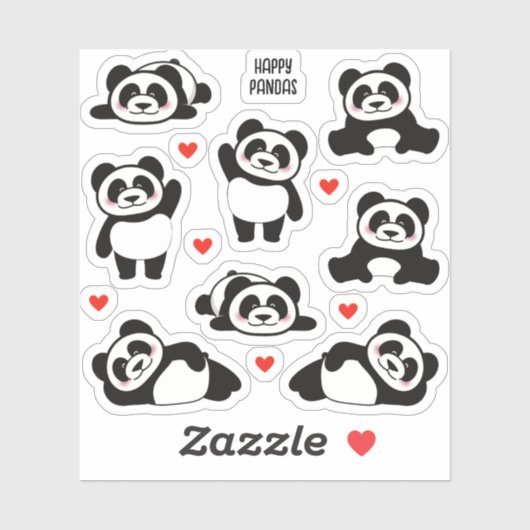 Sticker Collection Panda Animal 8 Pack (Feuille)