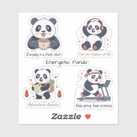 Sticker Collection Panda Énergique (Feuille)