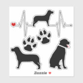 Sticker Collection Silhouette de chien Labrador Heartbeat (Feuille)