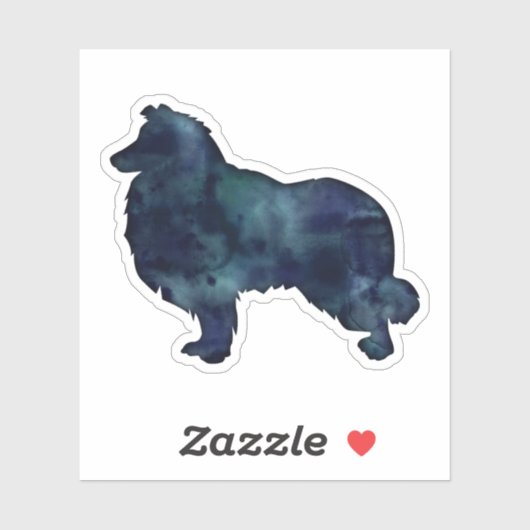 Sticker Collie Chien race Silhouette Aquarelle noire (Feuille)