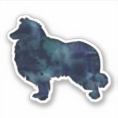 Sticker Collie Chien race Silhouette Aquarelle noire (Devant)
