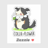 Sticker Collie-flower Funny Bordure Collie Chien Pun (Feuille)