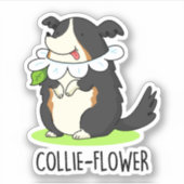 Sticker Collie-flower Funny Bordure Collie Chien Pun (Devant)