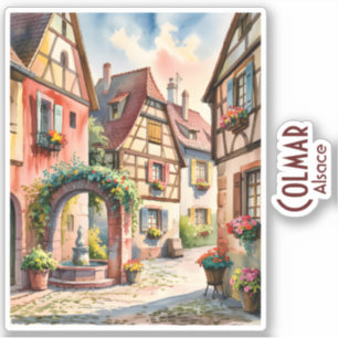 Sticker Colmar France Alsace Village Art Aquarelle Voyage