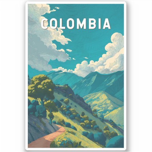 Sticker Colombia Illustration Travel Art Vintage (Devant)