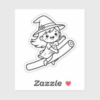 Sticker Color Your Own Kawaii Witch Broomstick Summer