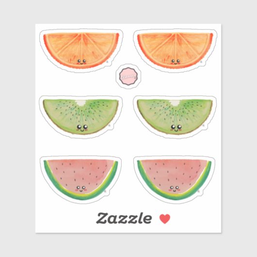 Sticker coloré Kawaii Aquarelle Fruits (Feuille)