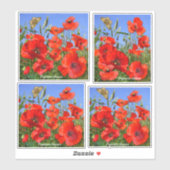 Sticker Coloré Rouge Poppies Contour (Feuille)