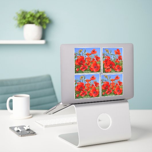 Sticker Coloré Rouge Poppies Contour (Ordinateur portable sur le bureau)