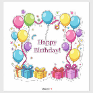 Sticker Colorful Balloon Celebration With Gift Boxes