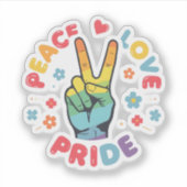 Sticker Colorful design with peace, love and pride hand (Devant)