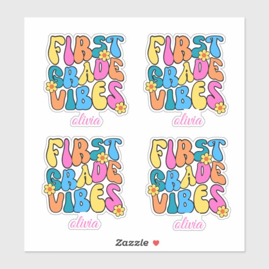 Sticker Colorful First Grade Vibes Back to School Retro (Feuille)