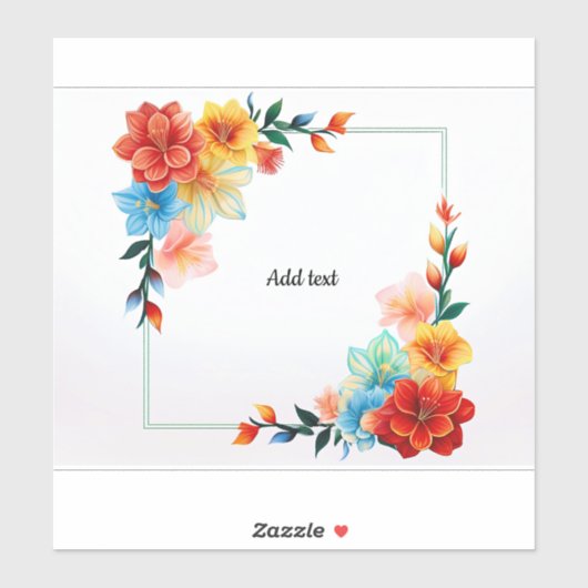 Sticker Colorful Flowers Frame, TEMPLATE, ADD TEXT (Feuille)