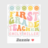 Sticker Colourful Fun First Grade Teacher Custom Name (Feuille)