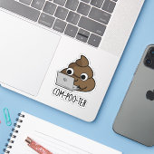 Sticker Com-poo-ter Funny Computer Poop Pun (Ordinateur portable avec iPhone)