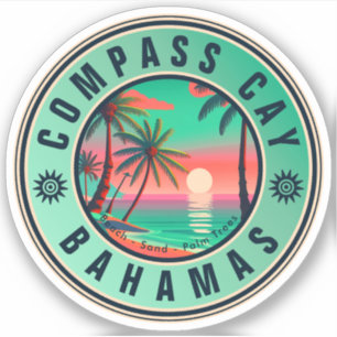 Sticker Comass Cay Bahamas Retro Sunset Souvenir 1950