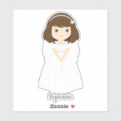 Sticker Communion Dove Brunette Girl (Feuille)