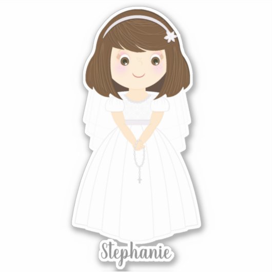 Sticker Communion Dove Brunette Girl (Devant)