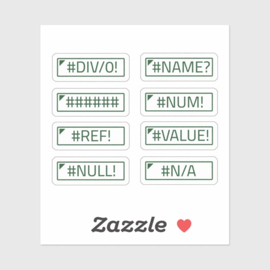 Sticker Comptabilité Excel Erreurs Messages Pack Pack de 8 (Feuille)