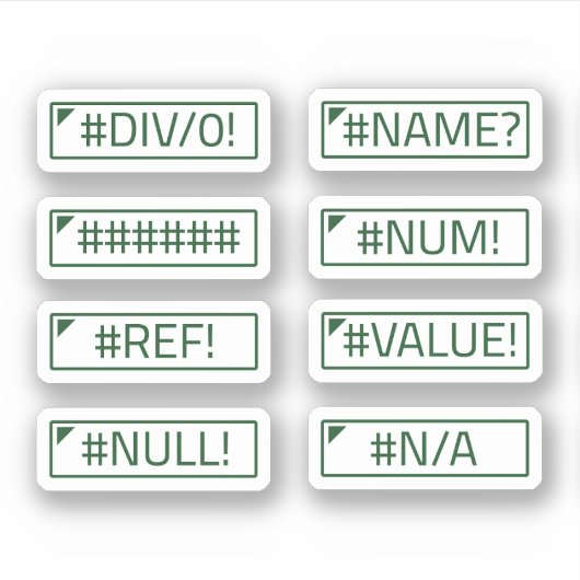 Sticker Comptabilité Excel Erreurs Messages Pack Pack de 8 (Devant)