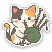 Sticker Conception amusante de chat calicot à la cornemuse (Recto)