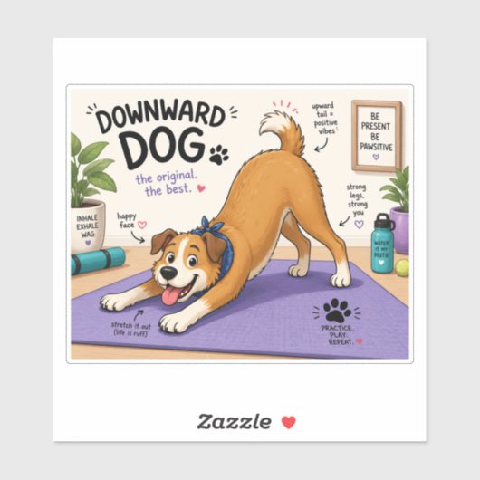 Sticker Conception amusante de chien vers le bas (Feuille)