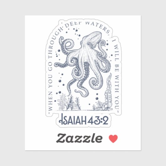 Sticker Conception chrétienne de la pieuvre Eaux profondes (Feuille)