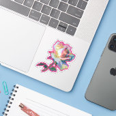 Sticker Conception d'autocollant Fleur Rose Pixel Glitch (Ordinateur portable avec iPhone)