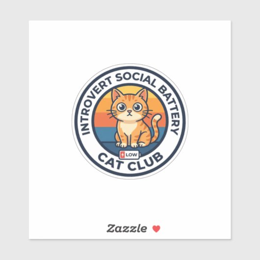 Sticker Conception de chat de batterie sociale introverti (Feuille)