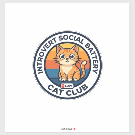 Sticker Conception de chat de batterie sociale introverti (Feuille)