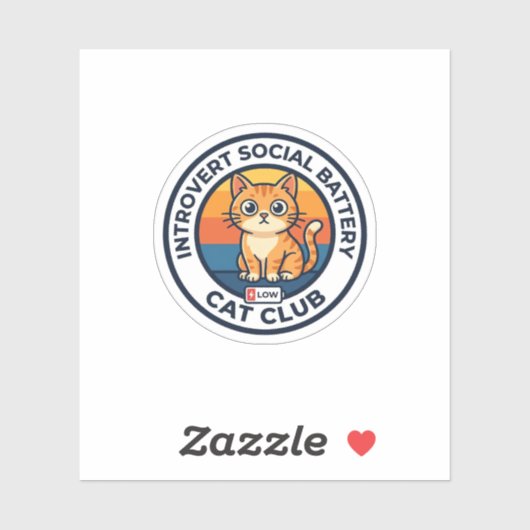 Sticker Conception de chat de batterie sociale introverti (Feuille)