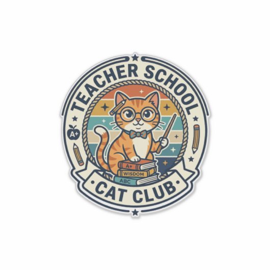 Sticker Conception de chat mignon de professeur d'école - (Devant)
