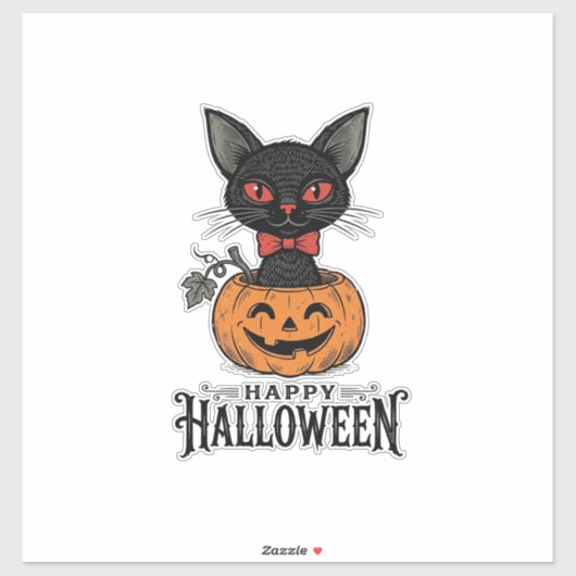 Sticker Conception de chemise de citrouille de chat noir H (Feuille)