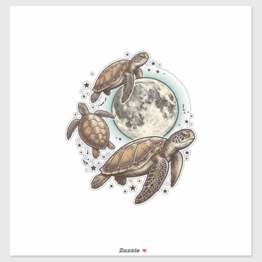 Sticker Conception de chemise de gravure de tortue de mer  (Feuille)