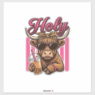 Sticker Conception de chemise de thé Boba vintage de vache