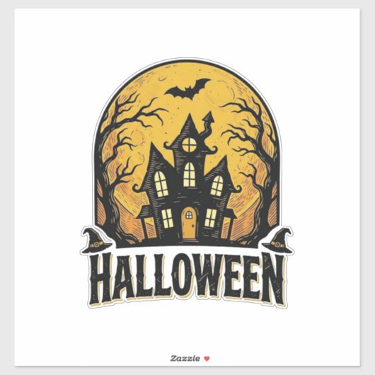 Sticker Conception de chemise Halloween Maison Hantée Vint (Feuille)